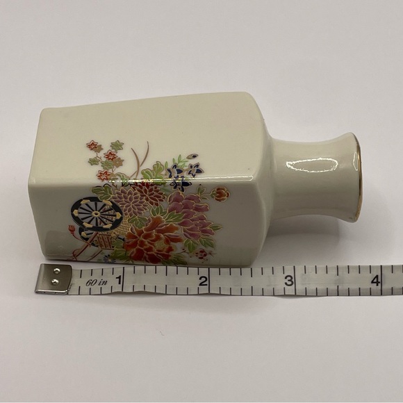 Vintage 1970’s Ceramic Reed Pot Japanes Floral Mini Vase Oriental Gold Trim - Picture 6 of 10